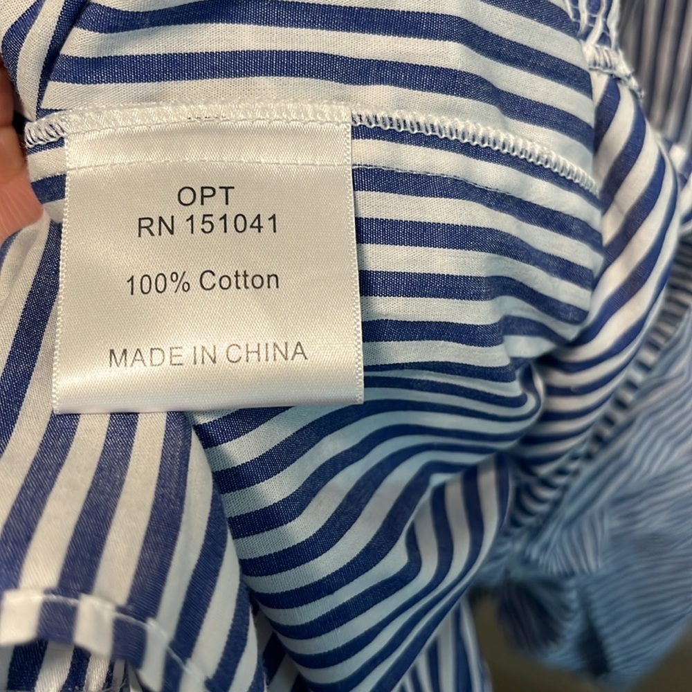 O.P.T. Stella Blue and White Stripped Tiered Ruffle Midi Dress, Seersucker, Size - Picture 13 of 13